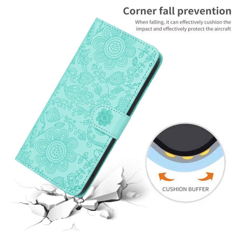 For Samsung Galaxy S25 5G Floral Embossed Pattern Leather Phone Case(Light Green) - Galaxy S25 5G Cases by PMC Jewellery | Online Shopping South Africa | PMC Jewellery | Buy Now Pay Later Mobicred