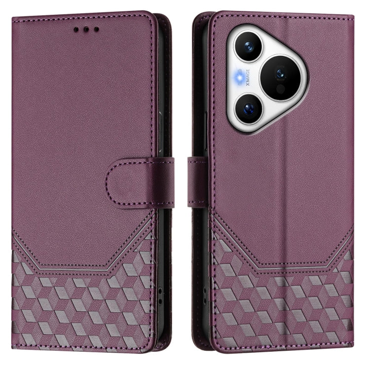 For Huawei Pura 70 Honeycomb Embossing RFID Leather Phone Case(Violet) - Huawei Cases by PMC Jewellery | Online Shopping South Africa | PMC Jewellery | Buy Now Pay Later Mobicred