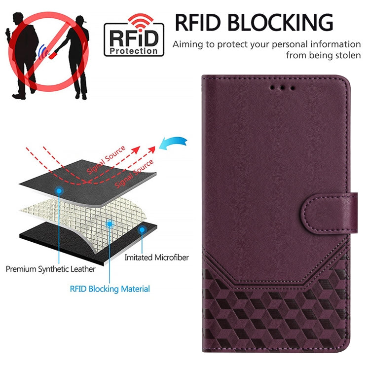 For Huawei Pura 70 Honeycomb Embossing RFID Leather Phone Case(Violet) - Huawei Cases by PMC Jewellery | Online Shopping South Africa | PMC Jewellery | Buy Now Pay Later Mobicred