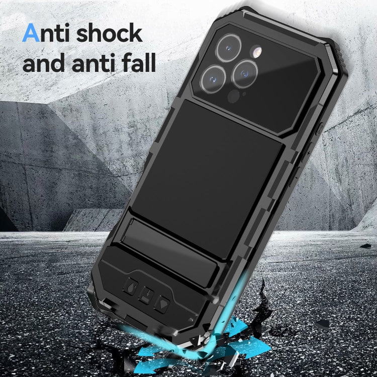 For iPhone 16 Pro Max R-JUST Life Waterproof Dustproof Shockproof Holder Phone Case(Black) - iPhone 16 Pro Max Cases by R-JUST | Online Shopping South Africa | PMC Jewellery | Buy Now Pay Later Mobicred