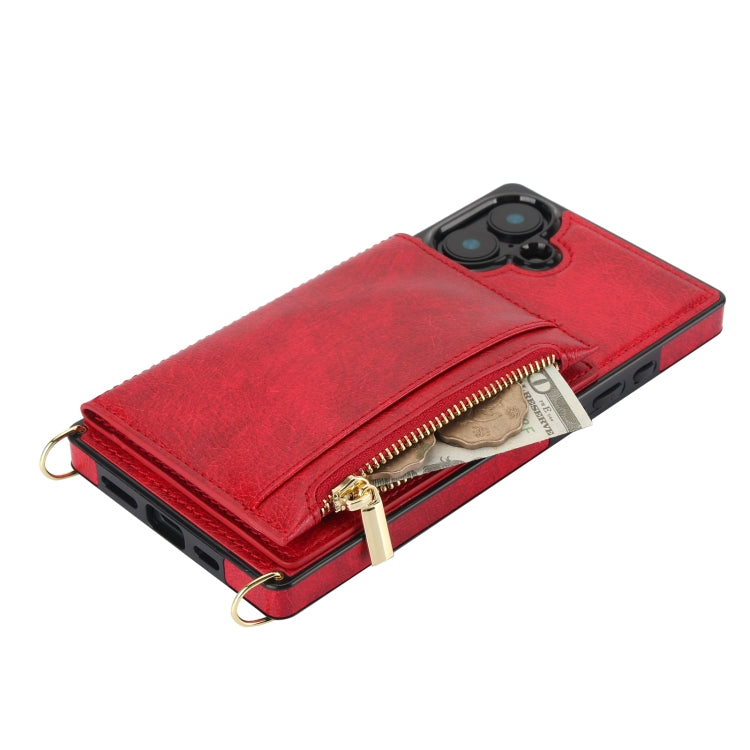 For iPhone 16 Square Zipper Wallet Bag TPU+PU Back Cover Case(Red) - iPhone 16 Cases by PMC Jewellery | Online Shopping South Africa | PMC Jewellery | Buy Now Pay Later Mobicred