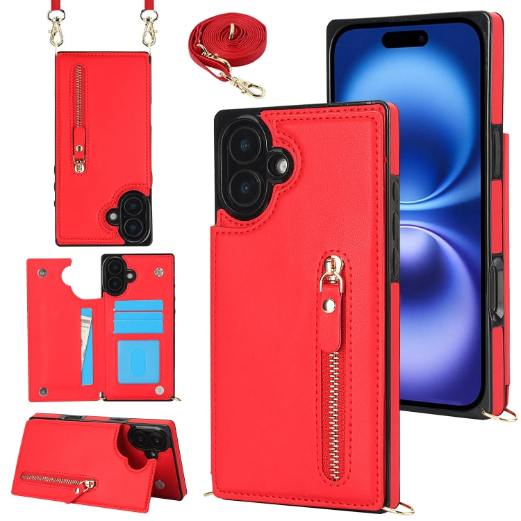 For iPhone 16 Plus Cross-body Zipper Square Phone Case(Red) - free shipping - PMC Jewellery - Order now!