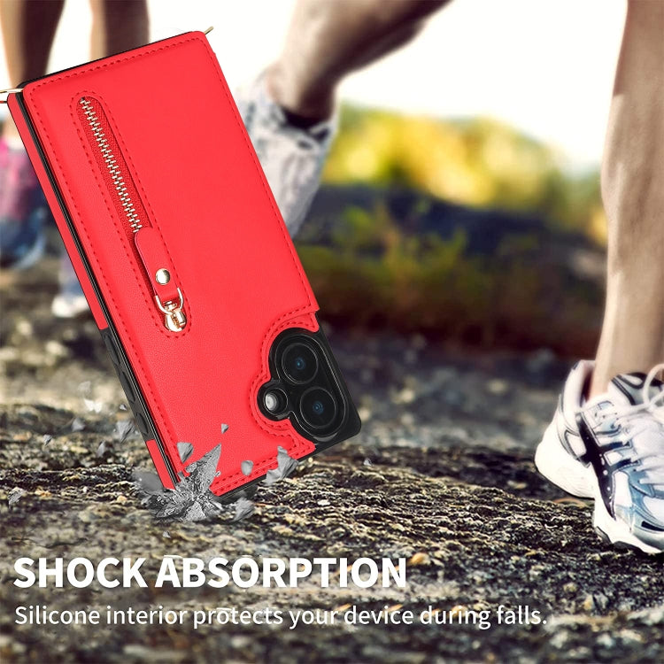 For iPhone 16 Plus Cross-body Zipper Square Phone Case(Red) - free shipping - PMC Jewellery - Order now!