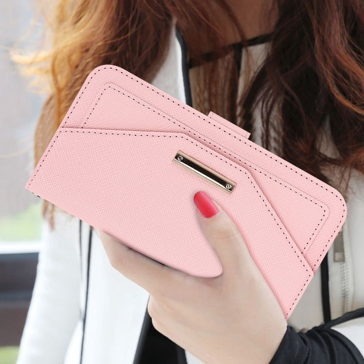 For iPhone 16 Plus Cross Texture Crossbody Lanyard Leather Phone Case(Pink) - free shipping - PMC Jewellery - Order now!