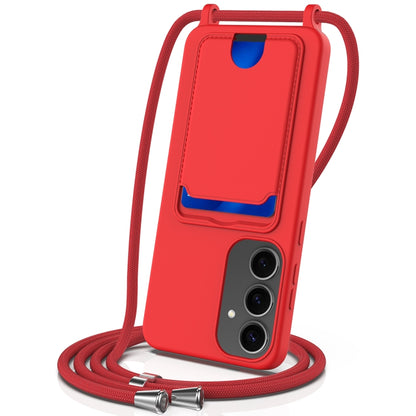 For Samsung Galaxy S25+ 5G Integrated Card Bag Solid Color Liquid Silicone Phone Case with Lanyard(Red) - Galaxy S25+ 5G Cases by PMC Jewellery | Online Shopping South Africa | PMC Jewellery | Buy Now Pay Later Mobicred