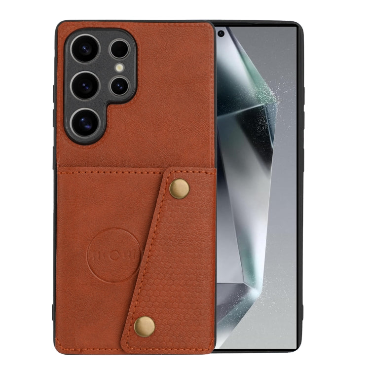 For Samsung Galaxy S25 Ultra 5G Double Buckle Card Slots Magnetic Phone Case(Brown) - Galaxy S25 Ultra 5G Cases by PMC Jewellery | Online Shopping South Africa | PMC Jewellery | Buy Now Pay Later Mobicred