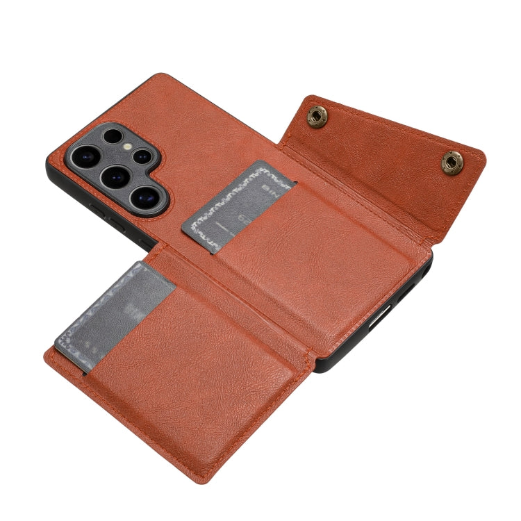 For Samsung Galaxy S25 Ultra 5G Double Buckle Card Slots Magnetic Phone Case(Brown) - Galaxy S25 Ultra 5G Cases by PMC Jewellery | Online Shopping South Africa | PMC Jewellery | Buy Now Pay Later Mobicred