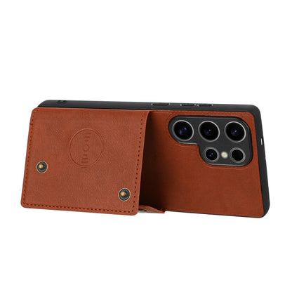 For Samsung Galaxy S25 Ultra 5G Double Buckle Card Slots Magnetic Phone Case(Brown) - Galaxy S25 Ultra 5G Cases by PMC Jewellery | Online Shopping South Africa | PMC Jewellery | Buy Now Pay Later Mobicred