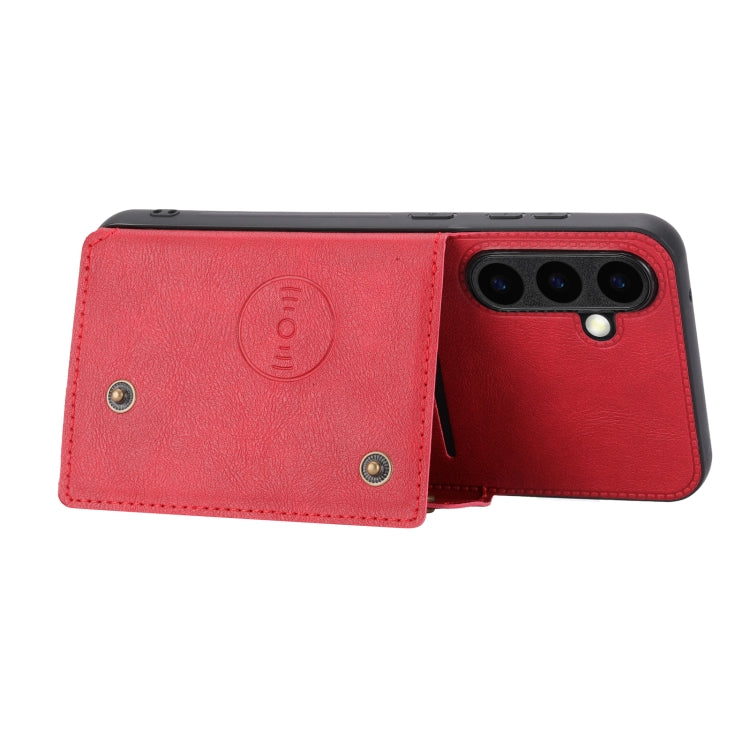 For Samsung Galaxy S25+ 5G Double Buckle Card Slots Magnetic Phone Case(Red) - Galaxy S25+ 5G Cases by PMC Jewellery | Online Shopping South Africa | PMC Jewellery | Buy Now Pay Later Mobicred