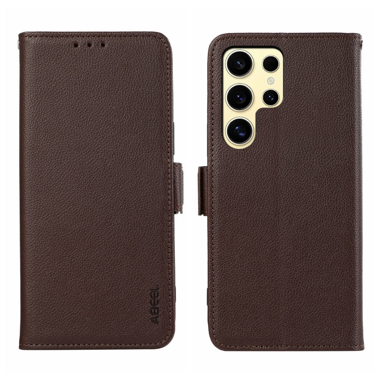 For Samsung Galaxy S25 Ultra ABEEL Side-Magnetic Litchi Pattern Leather RFID Phone Case(Brown) - Galaxy S25 Ultra 5G Cases by PMC Jewellery | Online Shopping South Africa | PMC Jewellery | Buy Now Pay Later Mobicred