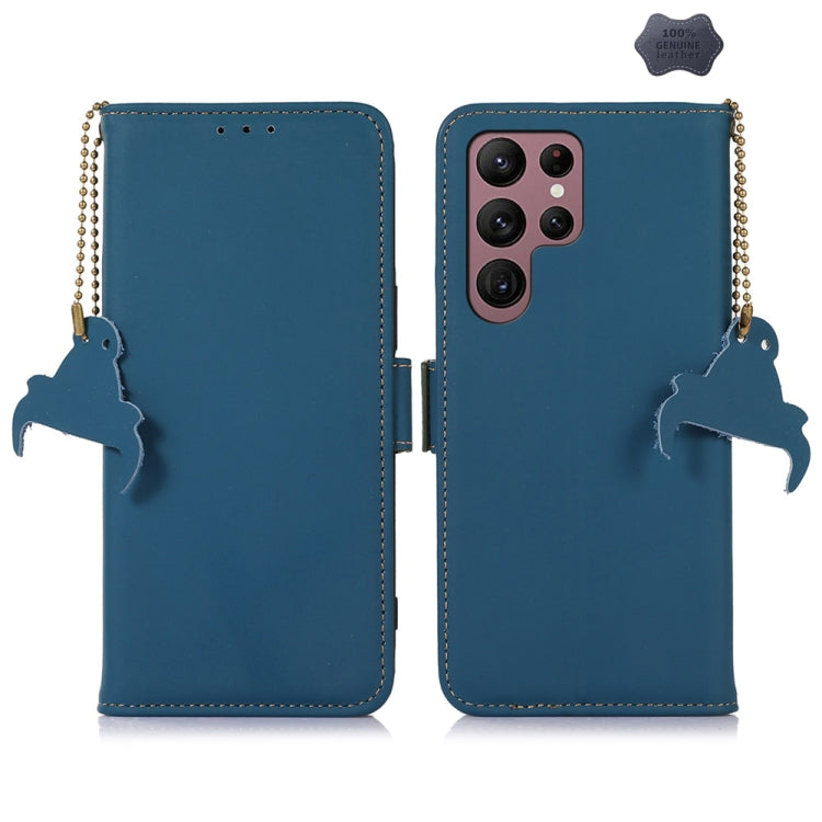 For Samsung Galaxy S25 Ultra Genuine Leather Magnetic RFID Leather Phone Case(Blue) - Galaxy S25 Ultra 5G Cases by PMC Jewellery | Online Shopping South Africa | PMC Jewellery | Buy Now Pay Later Mobicred
