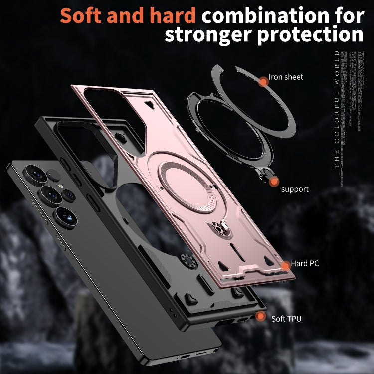 For Samsung Galaxy S25 Ultra 5G PC Hybrid TPU Armor MagSafe Ring Holder Phone Case(Rose Gold) - Galaxy S25 Ultra 5G Cases by PMC Jewellery | Online Shopping South Africa | PMC Jewellery | Buy Now Pay Later Mobicred