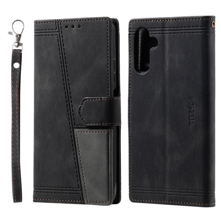 For Samsung Galaxy S25+ 5G TTUDRCH Embossed Line Splicing Leather Phone Case(Black) - Galaxy S25+ 5G Cases by PMC Jewellery | Online Shopping South Africa | PMC Jewellery | Buy Now Pay Later Mobicred