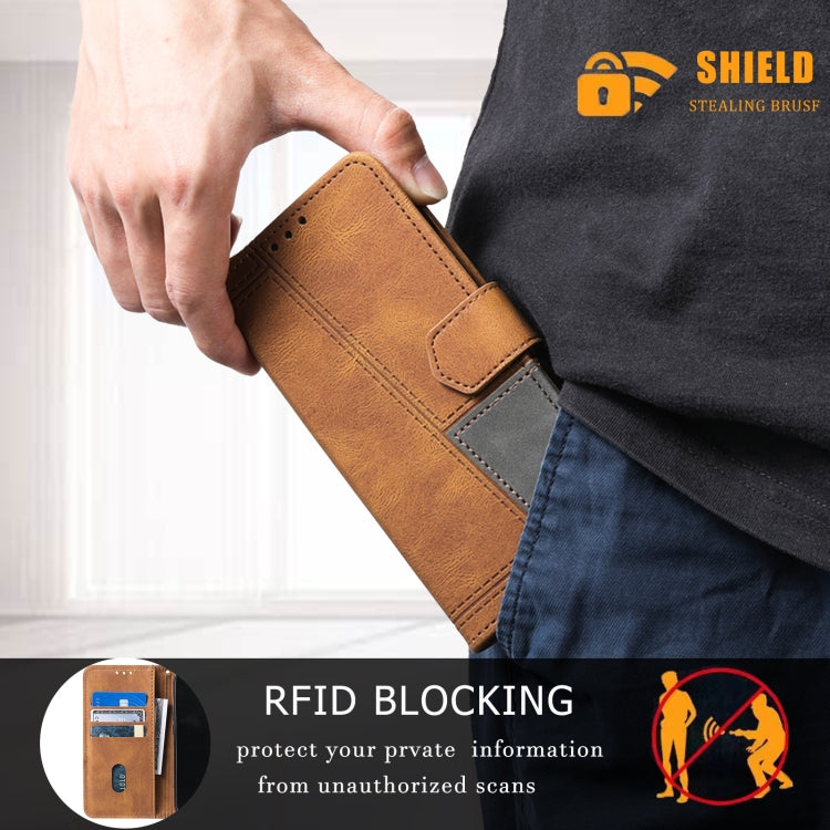 For Samsung Galaxy S25 Ultra 5G TTUDRCH Embossed Line Splicing Leather Phone Case(Brown) - Galaxy S25 Ultra 5G Cases by PMC Jewellery | Online Shopping South Africa | PMC Jewellery | Buy Now Pay Later Mobicred
