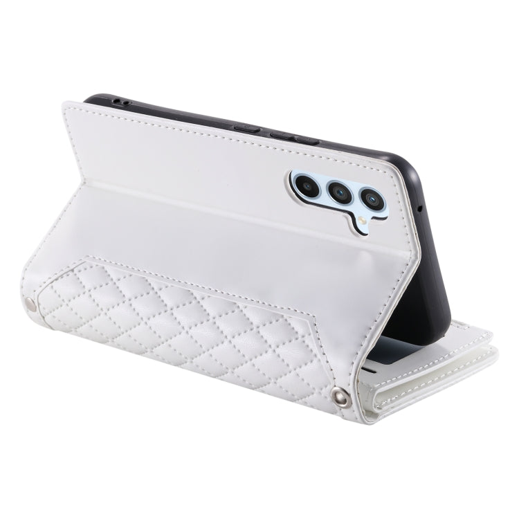 For Samsung Galaxy S25+ 5G Grid Texture Zipper Leather Phone Case with Lanyard(White) - Galaxy S25+ 5G Cases by PMC Jewellery | Online Shopping South Africa | PMC Jewellery | Buy Now Pay Later Mobicred
