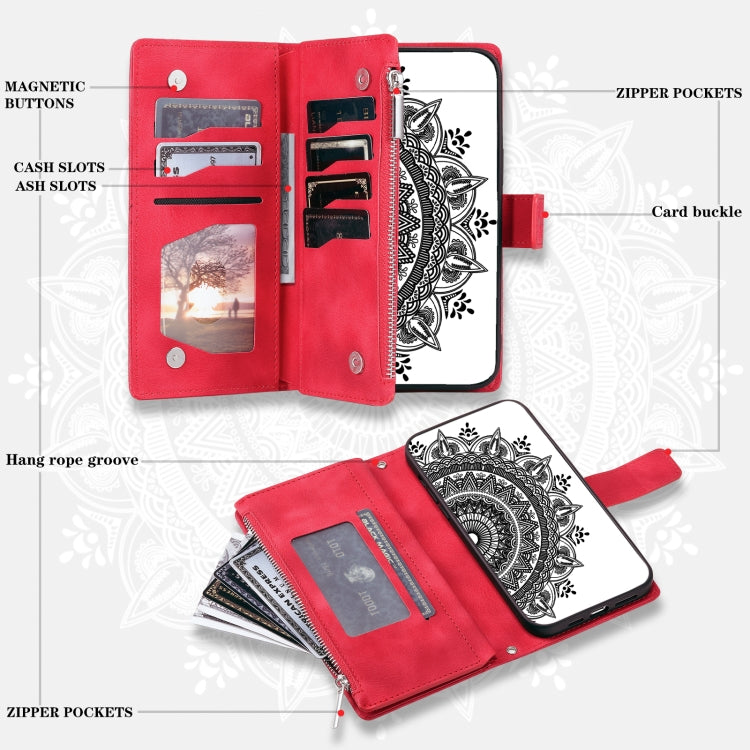 For Samsung Galaxy S25 5G Multi-Card Totem Zipper Leather Phone Case(Red) - Galaxy S25 5G Cases by PMC Jewellery | Online Shopping South Africa | PMC Jewellery | Buy Now Pay Later Mobicred
