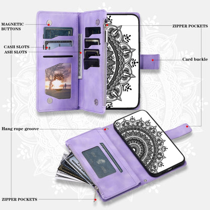 For Samsung Galaxy S25+ 5G Multi-Card Totem Zipper Leather Phone Case(Purple) - Galaxy S25+ 5G Cases by PMC Jewellery | Online Shopping South Africa | PMC Jewellery | Buy Now Pay Later Mobicred