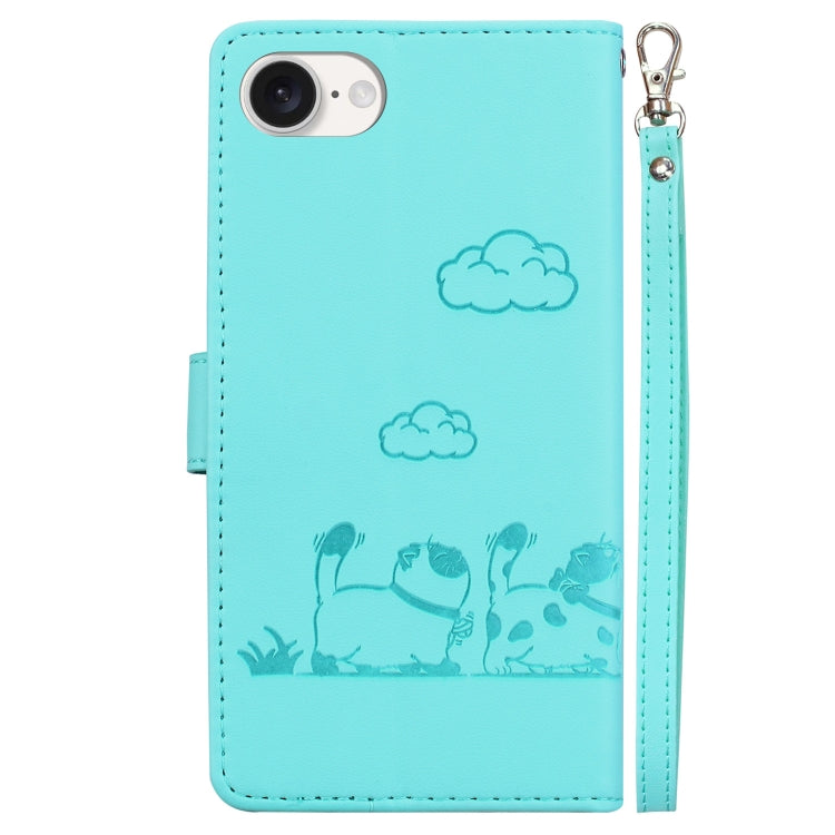 For iPhone 16e Cute Cats RFID Leather Phone Case(Green) - iPhone 16e Cases by PMC TechLife | Online Shopping South Africa | PMC TechLife | Buy Now Pay Later Mobicred