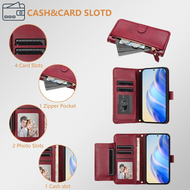 For Samsung Galaxy S25+ 5G Multi-Card Slots Zipper Wallet Leather Phone Case(Dark Red) - Galaxy S25+ 5G Cases by PMC Jewellery | Online Shopping South Africa | PMC Jewellery | Buy Now Pay Later Mobicred