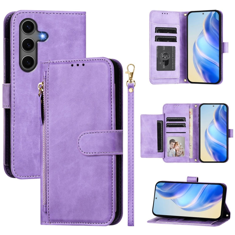 For Samsung Galaxy S25+ 5G Multi-Card Slots Zipper Wallet Leather Phone Case(Purple) - Galaxy S25+ 5G Cases by PMC Jewellery | Online Shopping South Africa | PMC Jewellery | Buy Now Pay Later Mobicred