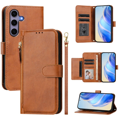 For Samsung Galaxy S25 5G Multi-Card Slots Zipper Wallet Leather Phone Case(Brown) - Galaxy S25 5G Cases by PMC Jewellery | Online Shopping South Africa | PMC Jewellery | Buy Now Pay Later Mobicred