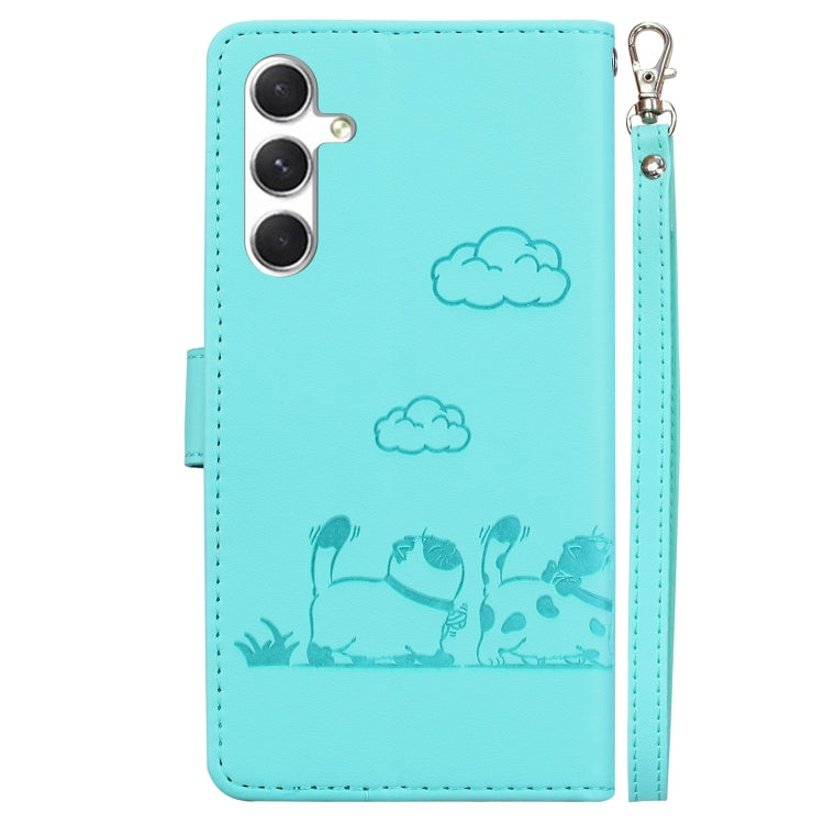 For Samsung Galaxy S25 5G Cute Cats RFID Leather Phone Case(Green) - Galaxy S25 5G Cases by PMC Jewellery | Online Shopping South Africa | PMC Jewellery | Buy Now Pay Later Mobicred