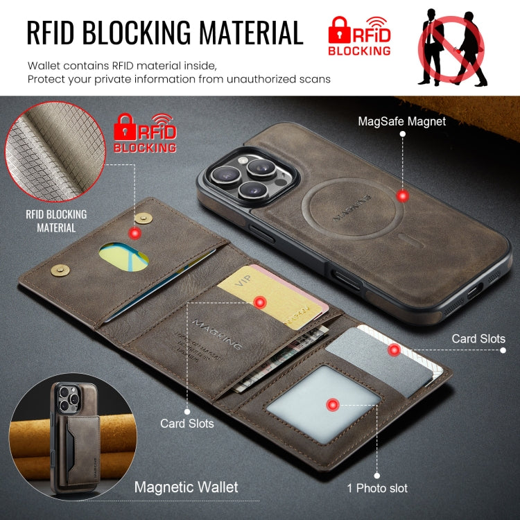 For iPhone 16 Pro Max DG.MING MAGKING-K2 Series MagSafe RFID Card Bag Detachable Phone Case(Coffee) - iPhone 16 Pro Max Cases by DG.MING | Online Shopping South Africa | PMC Jewellery | Buy Now Pay Later Mobicred