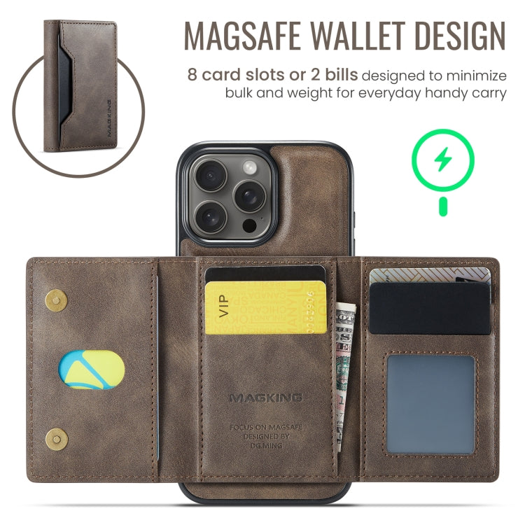 For iPhone 16 Pro Max DG.MING MAGKING-K2 Series MagSafe RFID Card Bag Detachable Phone Case(Coffee) - iPhone 16 Pro Max Cases by DG.MING | Online Shopping South Africa | PMC Jewellery | Buy Now Pay Later Mobicred