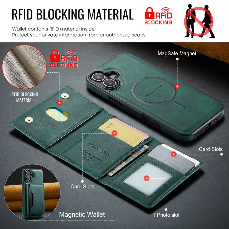 For iPhone 16 Plus DG.MING MAGKING-K2 Series MagSafe RFID Card Bag Detachable Phone Case(Green) - iPhone 16 Plus Cases by DG.MING | Online Shopping South Africa | PMC Jewellery | Buy Now Pay Later Mobicred