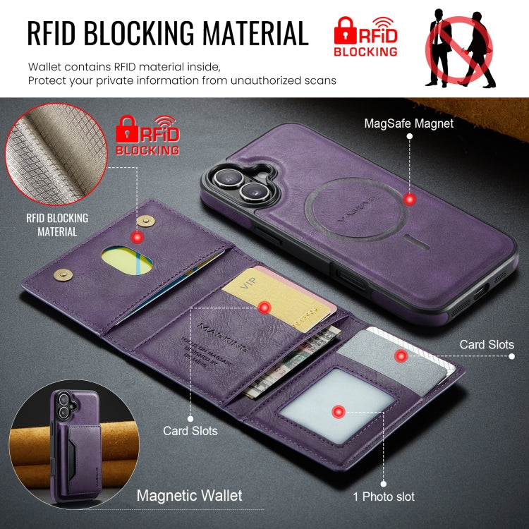 For iPhone 16 Plus DG.MING MAGKING-K2 Series MagSafe RFID Card Bag Detachable Phone Case(Purple) - iPhone 16 Plus Cases by DG.MING | Online Shopping South Africa | PMC Jewellery | Buy Now Pay Later Mobicred