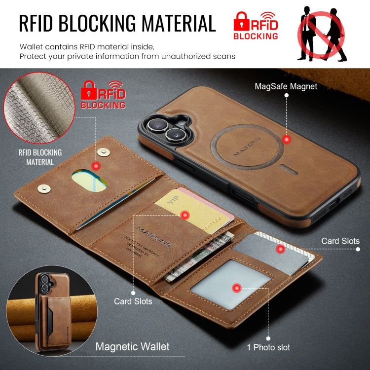 For iPhone 16 DG.MING MAGKING-K2 Series MagSafe RFID Card Bag Detachable Phone Case(Brown) - free shipping - PMC Jewellery - Order now!