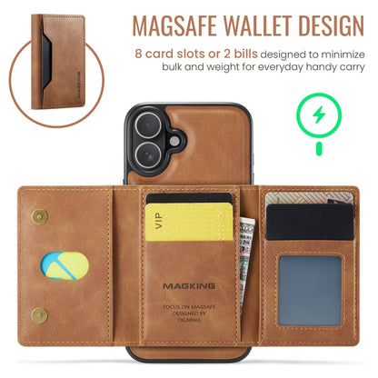 For iPhone 16 DG.MING MAGKING-K2 Series MagSafe RFID Card Bag Detachable Phone Case(Brown) - iPhone 16 Cases by DG.MING | Online Shopping South Africa | PMC Jewellery | Buy Now Pay Later Mobicred