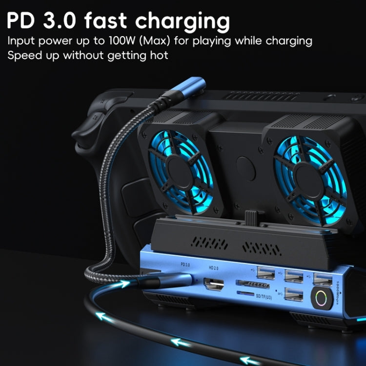 YCE-V279 10 in 1 USB-C Gaming Dock Station Hard Disk Enclosure with Detachable Fan(Blue Black) - Other Accessories by PMC Jewellery | Online Shopping South Africa | PMC Jewellery | Buy Now Pay Later Mobicred