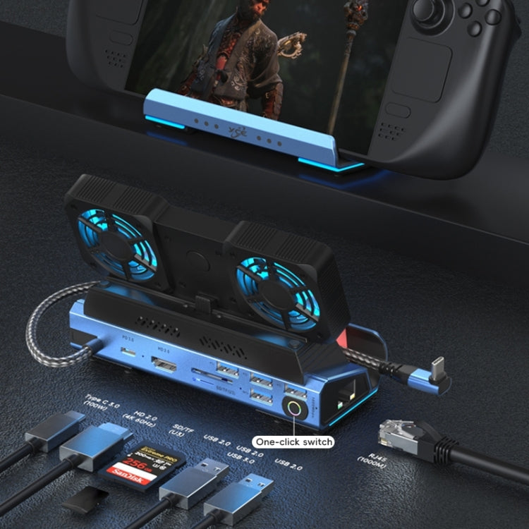 YCE-V279A 9 in 1 USB-C Gaming Dock Station with Detachable Fan(Blue Black) - Other Accessories by PMC Jewellery | Online Shopping South Africa | PMC Jewellery | Buy Now Pay Later Mobicred