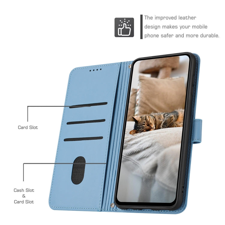 For iPhone 16e Embossed Kitten Phone Leather Case with Lanyard(Blue) - iPhone 16e Cases by PMC TechLife | Online Shopping South Africa | PMC TechLife | Buy Now Pay Later Mobicred