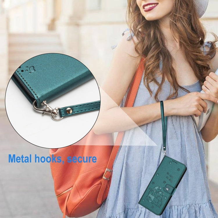 For Tecno Spark Go 2024 4G Embossed Kitten Phone Leather Case with Lanyard(Dark Green) - Tecno Cases by PMC Jewellery | Online Shopping South Africa | PMC Jewellery | Buy Now Pay Later Mobicred