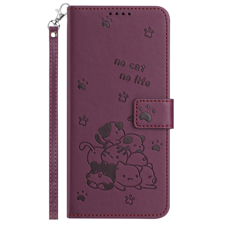 For Tecno Spark Go 2024 4G Embossed Kitten Phone Leather Case with Lanyard(Wine Red) - Tecno Cases by PMC Jewellery | Online Shopping South Africa | PMC Jewellery | Buy Now Pay Later Mobicred