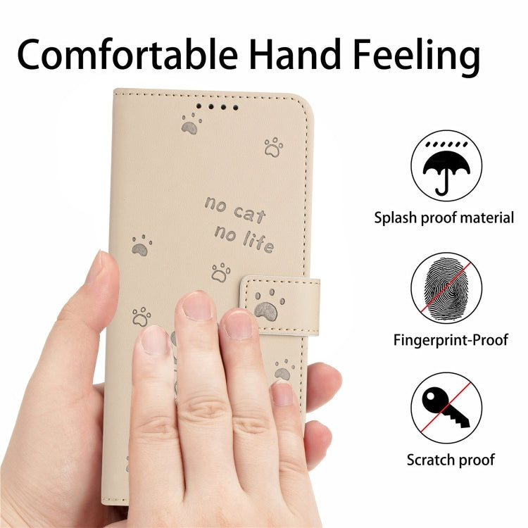 For Samsung Galaxy S25 / S24 5G Embossed Kitten Phone Leather Case with Lanyard(Beige) - Galaxy S24 5G Cases by PMC TechLife | Online Shopping South Africa | PMC TechLife | Buy Now Pay Later Mobicred