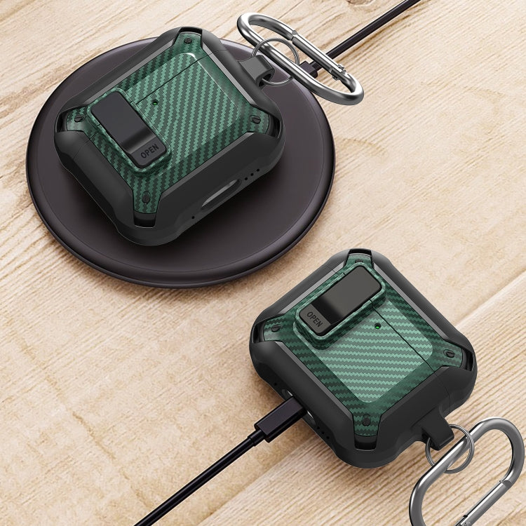 For AirPods 4 Bumblebee Carbon Fiber Shockproof Protective Case with Switch(Red) - For AirPods 4 by PMC Jewellery | Online Shopping South Africa | PMC Jewellery | Buy Now Pay Later Mobicred