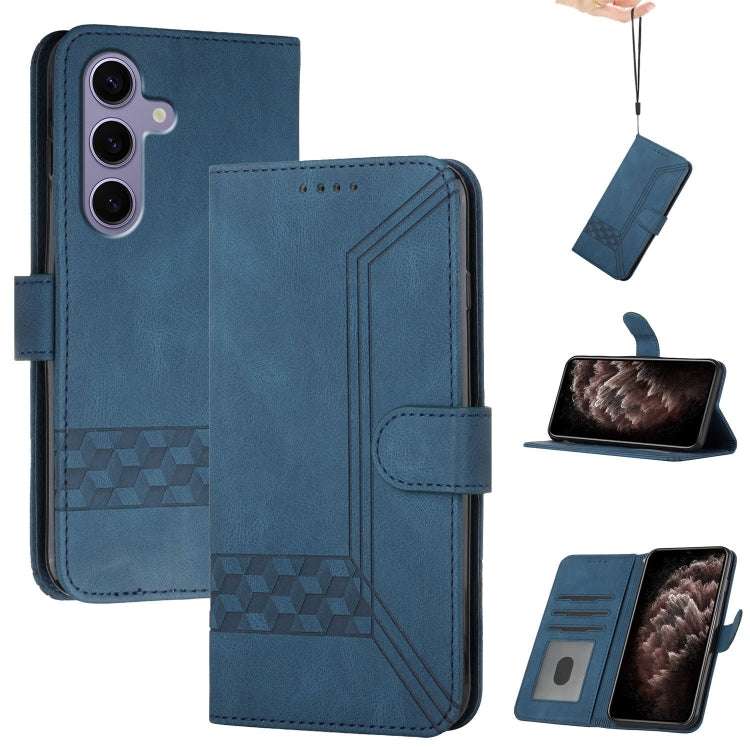 For Samsung Galaxy S25 5G Cubic Skin Feel Flip Leather Phone Case(Blue) - Galaxy S25 5G Cases by PMC Jewellery | Online Shopping South Africa | PMC Jewellery | Buy Now Pay Later Mobicred