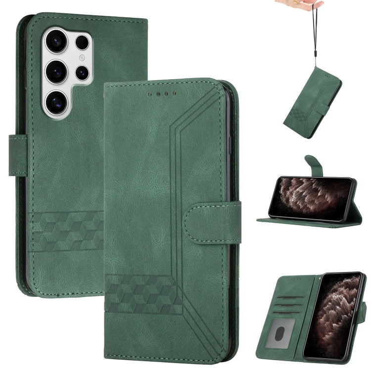 For Samsung Galaxy S25 Ultra 5G Cubic Skin Feel Flip Leather Phone Case(Green) - Galaxy S25 Ultra 5G Cases by PMC Jewellery | Online Shopping South Africa | PMC Jewellery | Buy Now Pay Later Mobicred