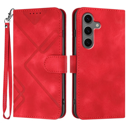 For Samsung Galaxy S25+ 5G Line Pattern Skin Feel Leather Phone Case(Red) - Galaxy S25+ 5G Cases by PMC Jewellery | Online Shopping South Africa | PMC Jewellery | Buy Now Pay Later Mobicred