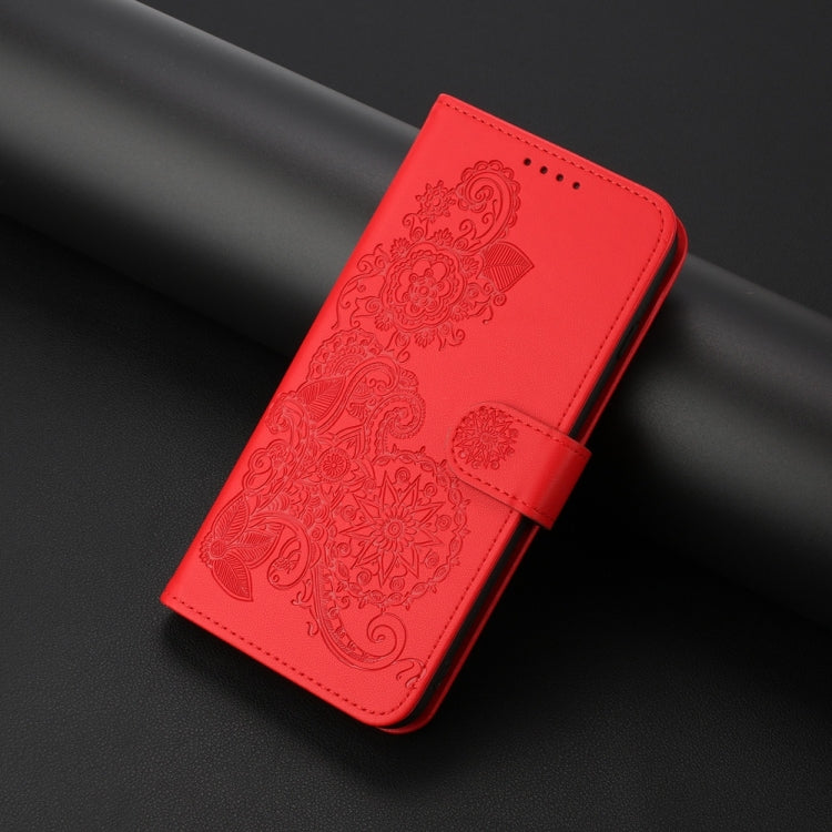 For Samsung Galaxy S25 5G Datura Flower Embossed Flip Leather Phone Case(Red) - Galaxy S25 5G Cases by PMC TechLife | Online Shopping South Africa | PMC TechLife | Buy Now Pay Later Mobicred