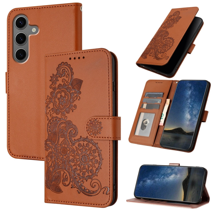 For Samsung Galaxy S25+ 5G Datura Flower Embossed Flip Leather Phone Case(Brown) - Galaxy S25+ 5G Cases by PMC Jewellery | Online Shopping South Africa | PMC Jewellery | Buy Now Pay Later Mobicred