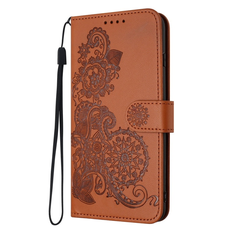 For Samsung Galaxy S25+ 5G Datura Flower Embossed Flip Leather Phone Case(Brown) - Galaxy S25+ 5G Cases by PMC Jewellery | Online Shopping South Africa | PMC Jewellery | Buy Now Pay Later Mobicred