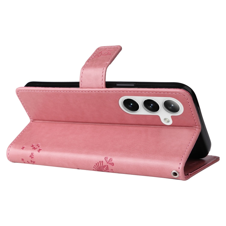 For Samsung Galaxy S25+ / S24+ 5G Tree & Cat Embossed Pattern Flip Leather Phone Case(Pink) - Galaxy S25+ 5G Cases by PMC Jewellery | Online Shopping South Africa | PMC Jewellery | Buy Now Pay Later Mobicred