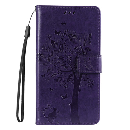 For Samsung Galaxy S25+ / S24+ 5G Tree & Cat Embossed Pattern Flip Leather Phone Case(Purple) - Galaxy S25+ 5G Cases by PMC Jewellery | Online Shopping South Africa | PMC Jewellery | Buy Now Pay Later Mobicred