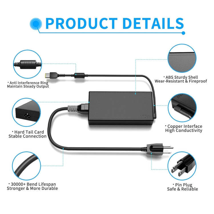 170W 20V 8.5A Laptop Notebook Power Adapter For Lenovo USB Jack, Plug:US Plug - For Lenovo by PMC Jewellery | Online Shopping South Africa | PMC Jewellery | Buy Now Pay Later Mobicred