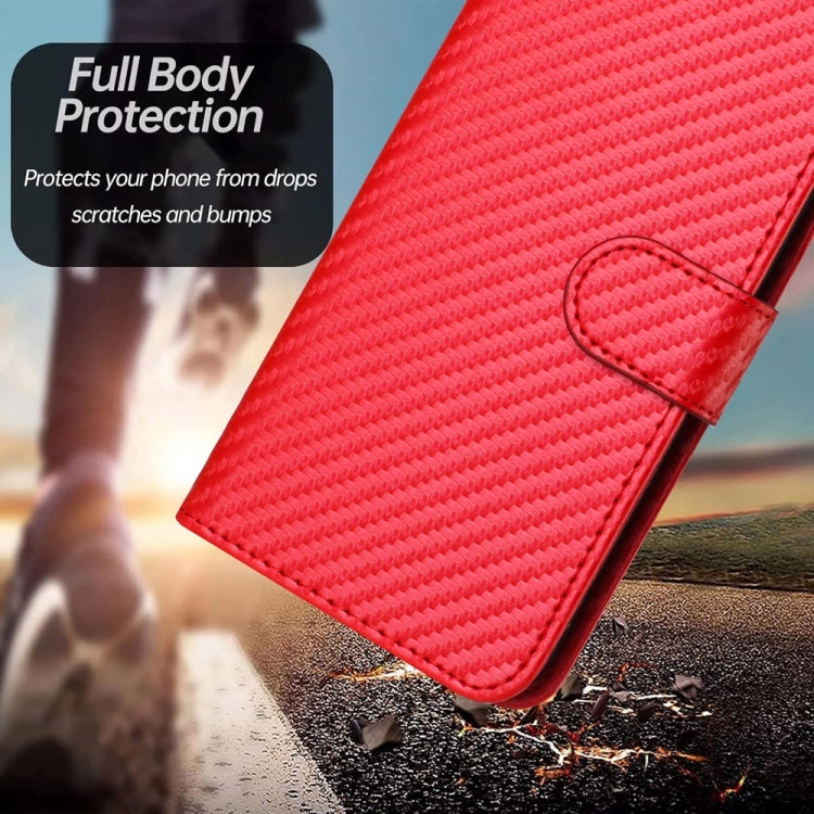 For Samsung Galaxy S25 5G YX0070 Carbon Fiber Buckle Leather Phone Case with Lanyard(Red) - Galaxy S25 5G Cases by PMC Jewellery | Online Shopping South Africa | PMC Jewellery | Buy Now Pay Later Mobicred