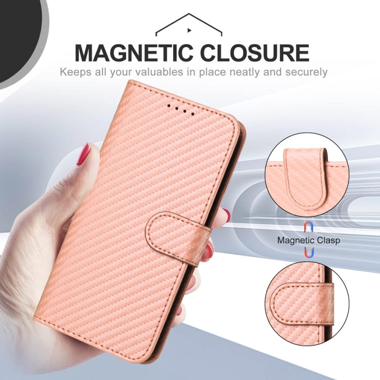 For Samsung Galaxy S25 5G YX0070 Carbon Fiber Buckle Leather Phone Case with Lanyard(Pink) - Galaxy S25 5G Cases by PMC Jewellery | Online Shopping South Africa | PMC Jewellery | Buy Now Pay Later Mobicred